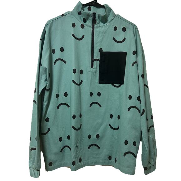 Lazy Oaf Happy Sad Green Colorblock Zip Cotton Track Top Sweater - Size Small - Picture 2 of 7